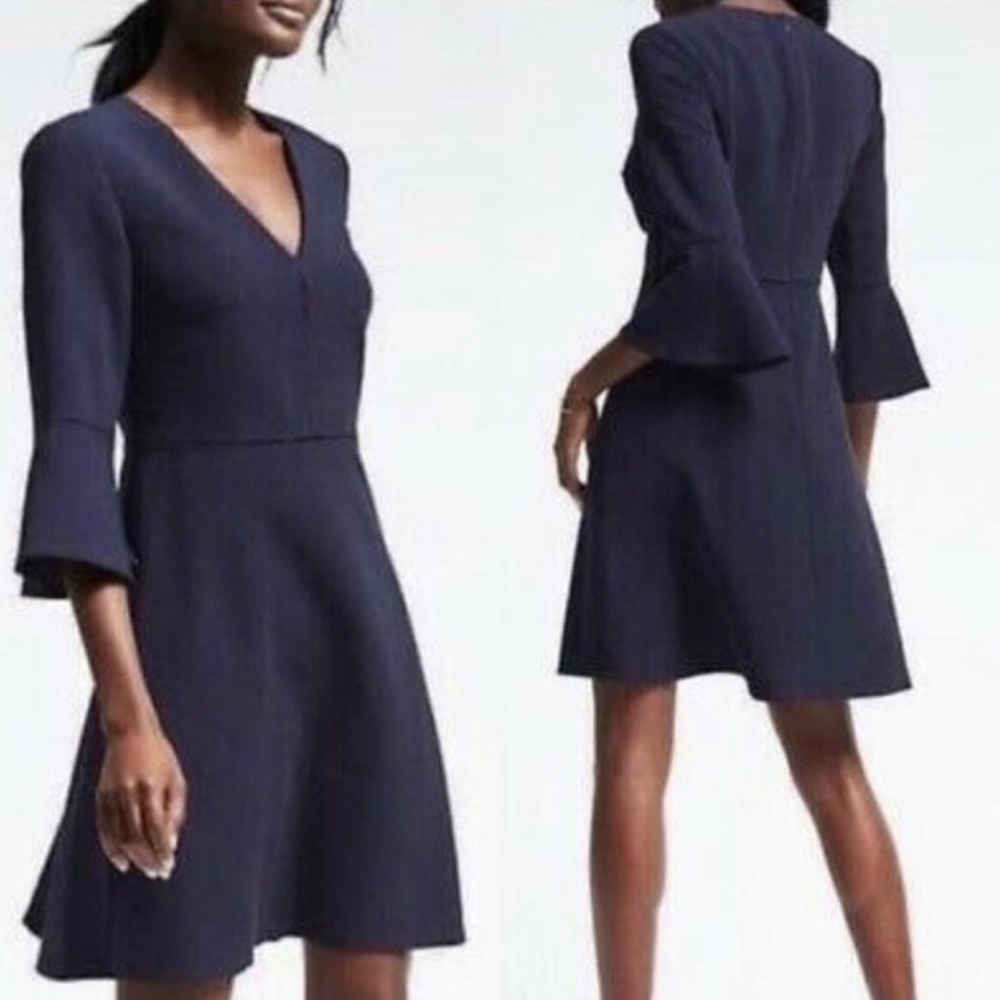 Banana Republic Flutter Sleeve V-Neck Dress in Navy